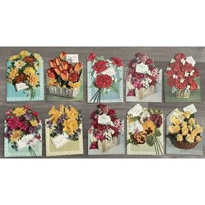 Vintage Lot of 10‎ Unused Birthday Get Well Greeting Cards Floral Bouquets